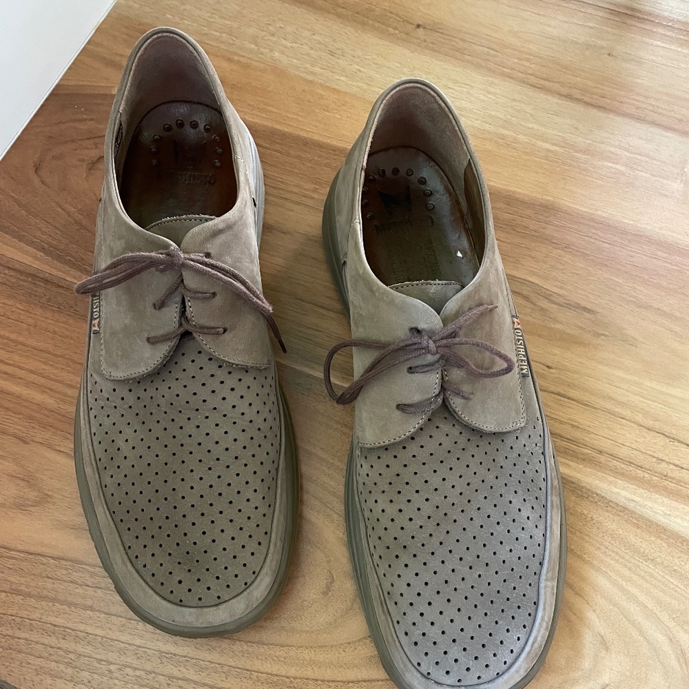 Mephisto Taupe Suede Perforated Derbys